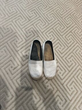 Yves Saint Laurent White Leather Espadrille Slip-Ons
